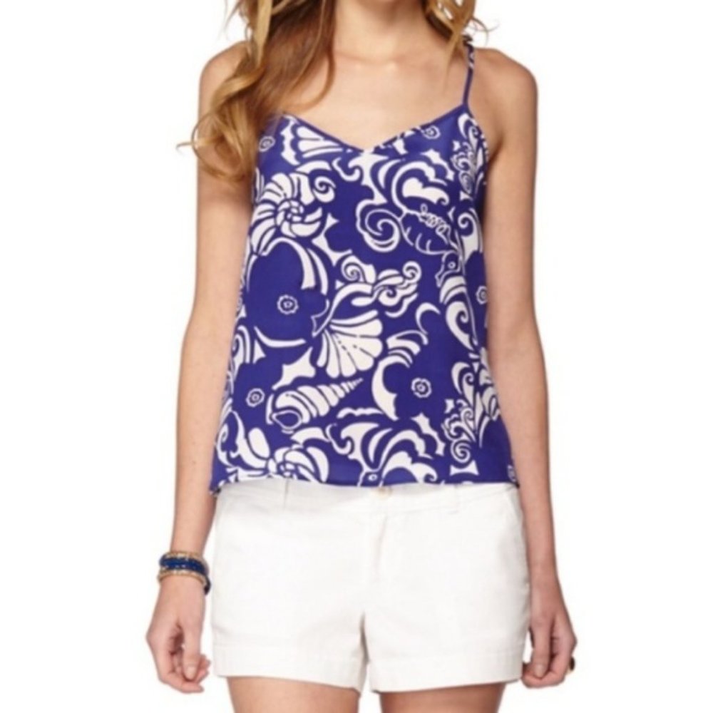 Lilly Pulitzer Seashell Silk Tank Top | Blue White | Size Small